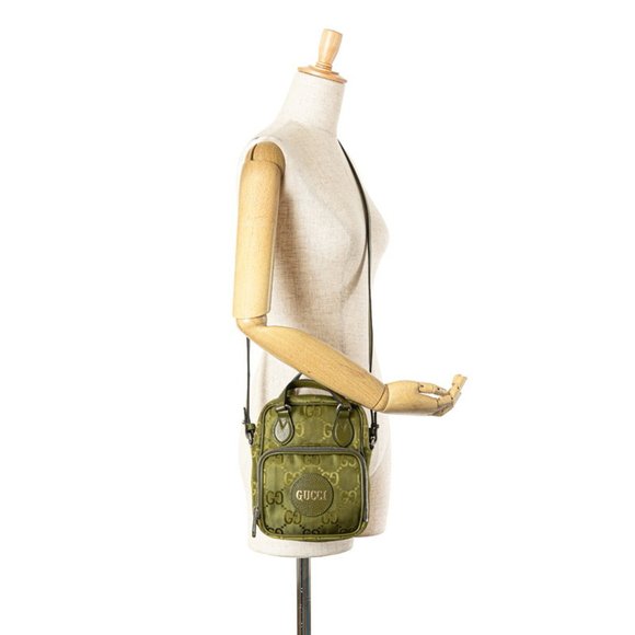GUCCI GG Nylon Ob the Grit Shoulder Bag 625850 Khaki Green Leather  Women's - Picture 8 of 8